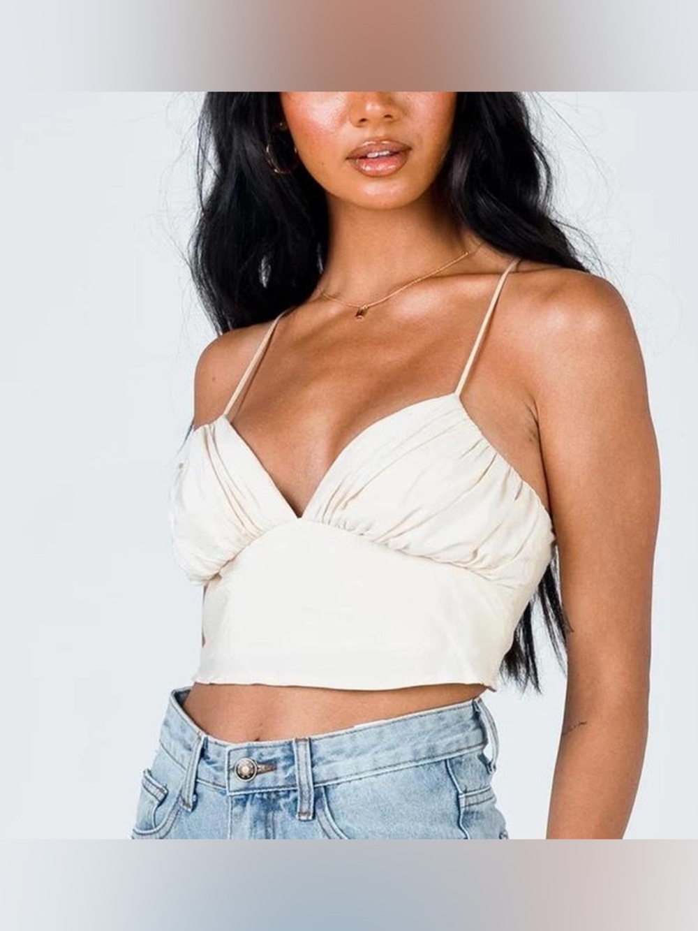 Women's Cream Spaghetti Strap Crop Top